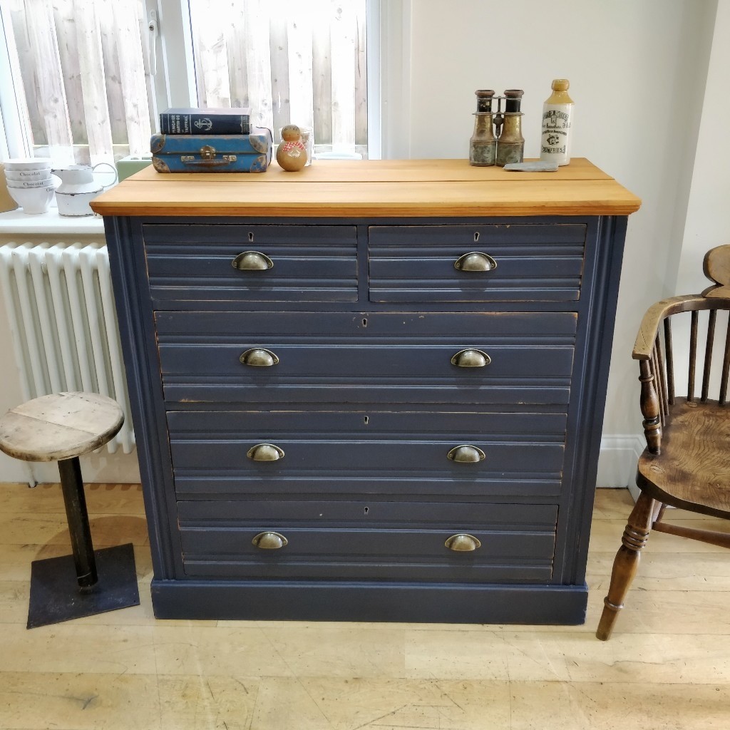 Vintage Walnut Chest Of Drawers Hand Painted Edwardian Chest