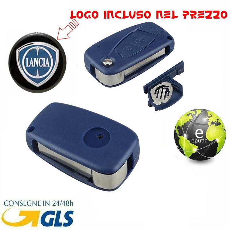 Guscio Cover Chiave 3 Tasti Blu Per Telecomando Lancia Ypsilon Con Logo Incluso