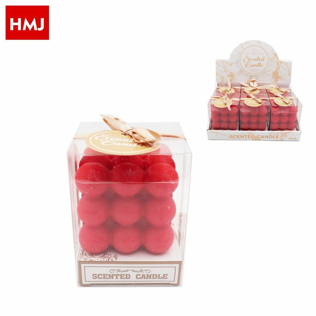 Set 6 Pezzi Candele Cera Profumate Cubo Palline Rosse 6x6cm hmj