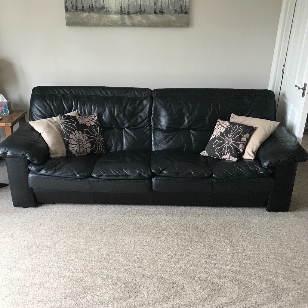 Barker & Stonehouse Real Leather Black Settee in Whitley Bay, Tyne