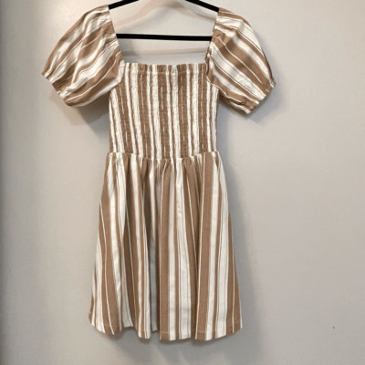 Lost+Wander NWT  Dress 90% Cotton 10% Linen Striped Lining Puff Sleeve Sz XS