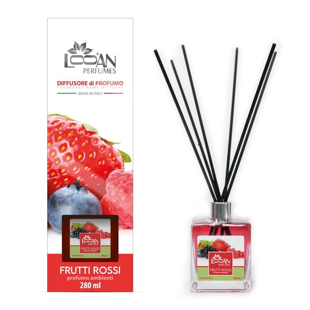 Diffusore Profumo Con Bastoncini Deodorante Ambiente 280ml Frutti Rossi dfh
