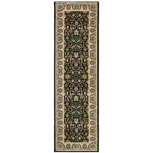 2 X 8 Ковриков-бегунок Oriental Power Loom черного цвета и цвета Слоновой Кости, устойчивых к пятнам