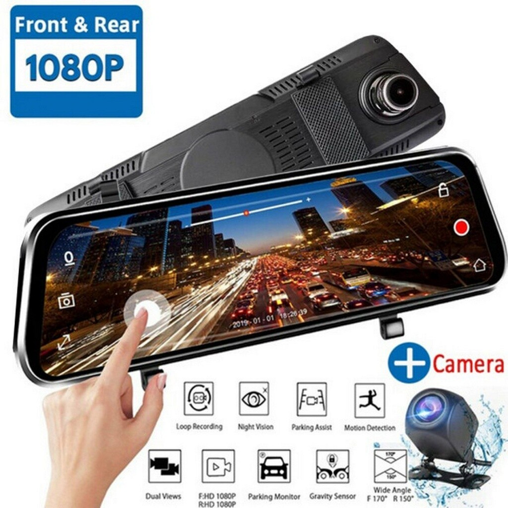10 Inch IPS Dual Channels Rearview Mirror Dash Cam Driving Recorder