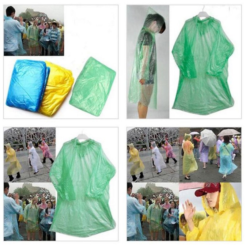 20PC Disposable Rain Coat Adult Waterproof Poncho Hiking Camping Hooded Raincoat