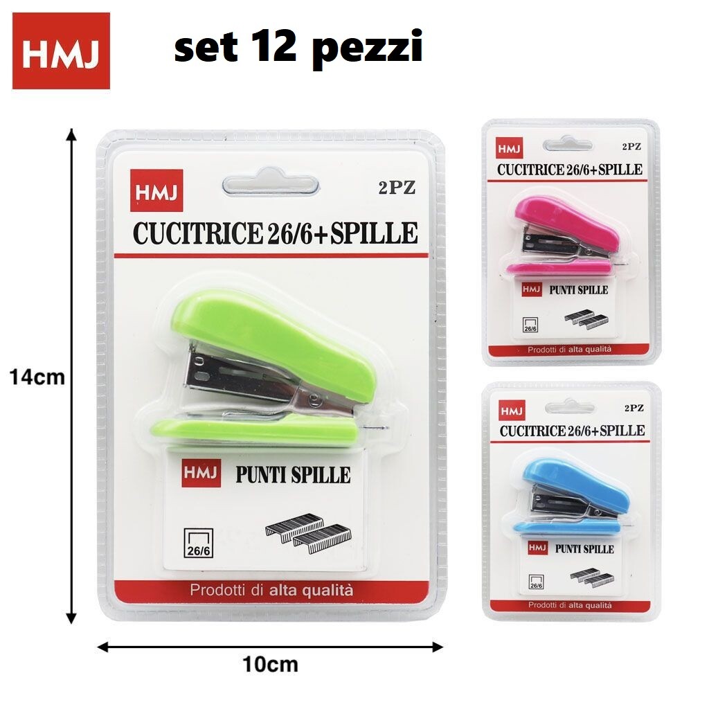 Set 12 Pezzi Mini Spillatrice Cucitrice + Punte Colorate hmj
