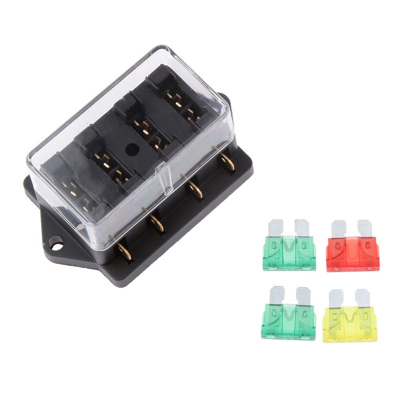Porte-Fusible Box Block 4 Way Car Auto Boat Circuit + 4 Blade Fusible 12v /24v