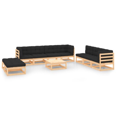 vidaXL 10 Piece Garden Lounge Set with Cushions Solid Pinewood