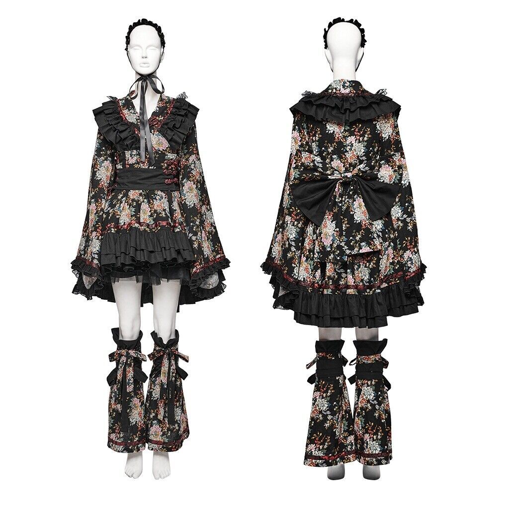 Pre-owned Punk Rave Lolita Lovely Pretty Japanese Style Princess Kimono Long Sleeve Dress In Black