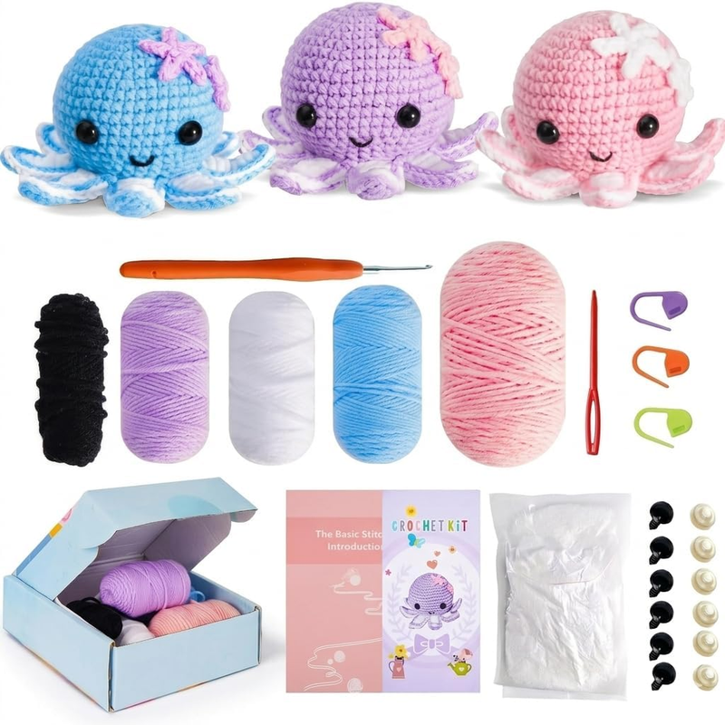 Crochet Kit for Beginners Octopus Amigurumi Ocean | Includes Yarn Hook Stuffing