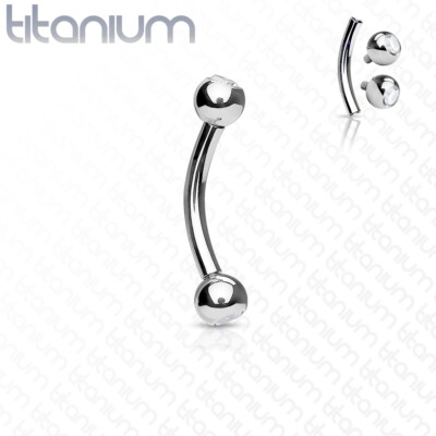2 Pc Solid G23 Implant Titanium CZ Curve Bar Rook Daith Piercing Eyebrow Ring 