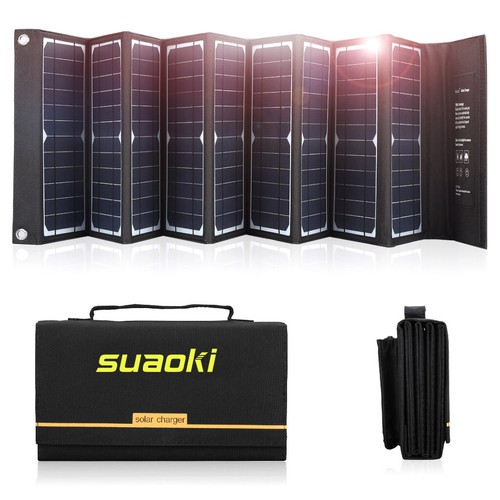 SUAOKI 60W Folding Tempered Glass Solar Panel Phone Battery Camping Charging NEW