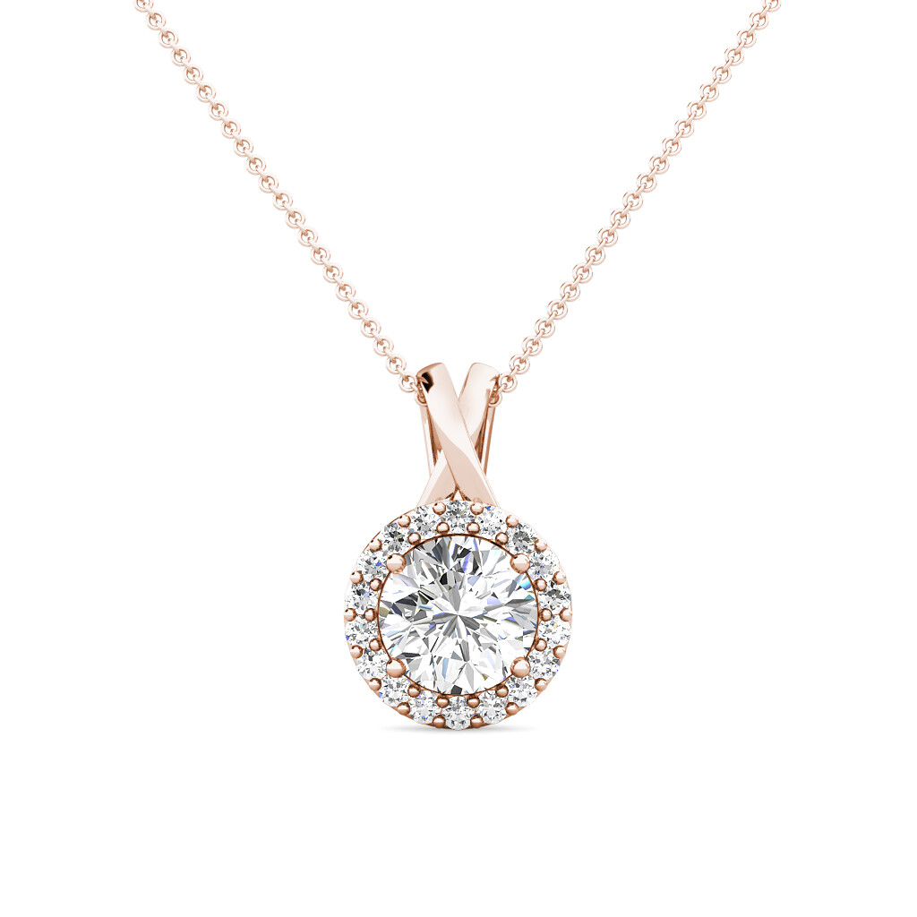 Pre-owned Limor 1.79ct Created Diamond 14k Rose Gold Halo Pendant Necklace W/ 18" Chain In White