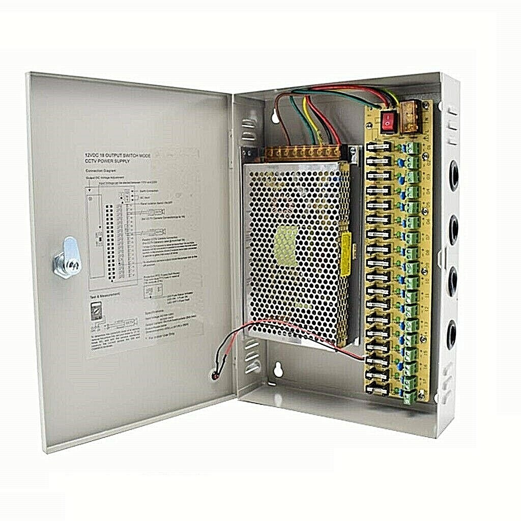 Alimentatore Quadro di Alimentazione 12 Volt 18 Canali Centralina 30A 220VDC Cir