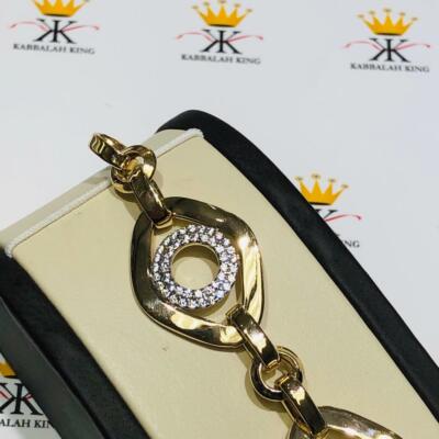 18k Yellow Gold Sterling Silver White Sapphire Bold Link Halo Design Bracelet