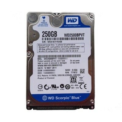 Western Digital 250GB WD2500BPVT 5400RPM SATA 2.5'' Laptop HDD Hard Disk Drive