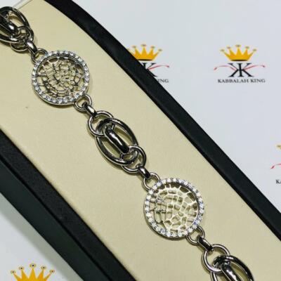 Platinum Sterling Silver White Sapphire Bold Link Halo Design Stack Bracelet