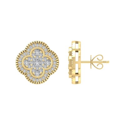 14k Yellow Gold Round Lab Grown Diamond Composite Stud Earrings Gift For Women
