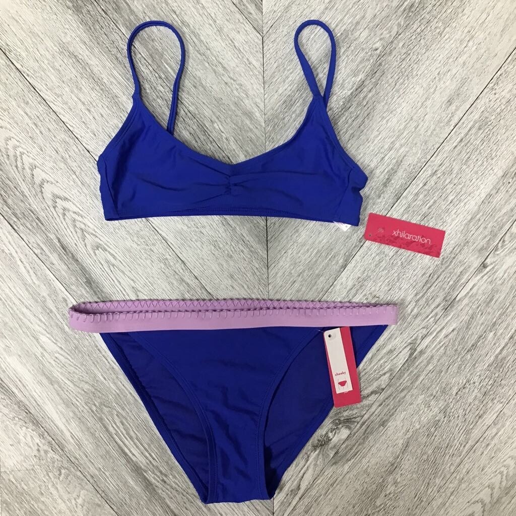 Xhilaration Womens Bikini Swimsuit Blue Purple Bralette Cheeky Color Block S New