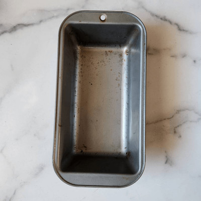 Dark gray rectangular loaf pan aluminum metal bakeware baking zucchini banana br