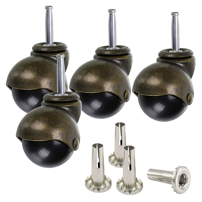 MDLUU 4 Pcs 2 Stem Casters Antique Ball Caster Wheel with Insert Sockets Re...