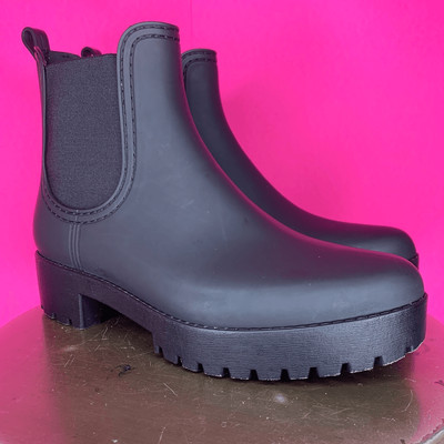 Jeffrey Campbell Cloudy Matte Black Chunky Lug Sole Platform Chelsea Rain Boot S