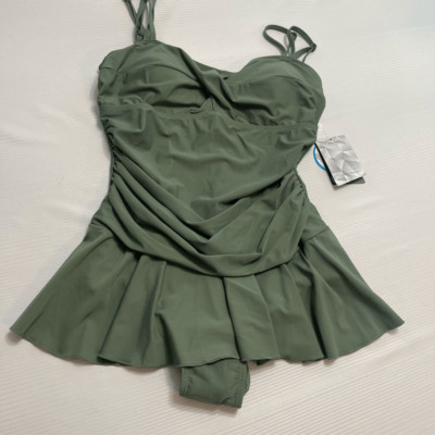 NWT BALEAF Dark Olive Green Swim Dress  One Piece Swimsuit Size 36 New