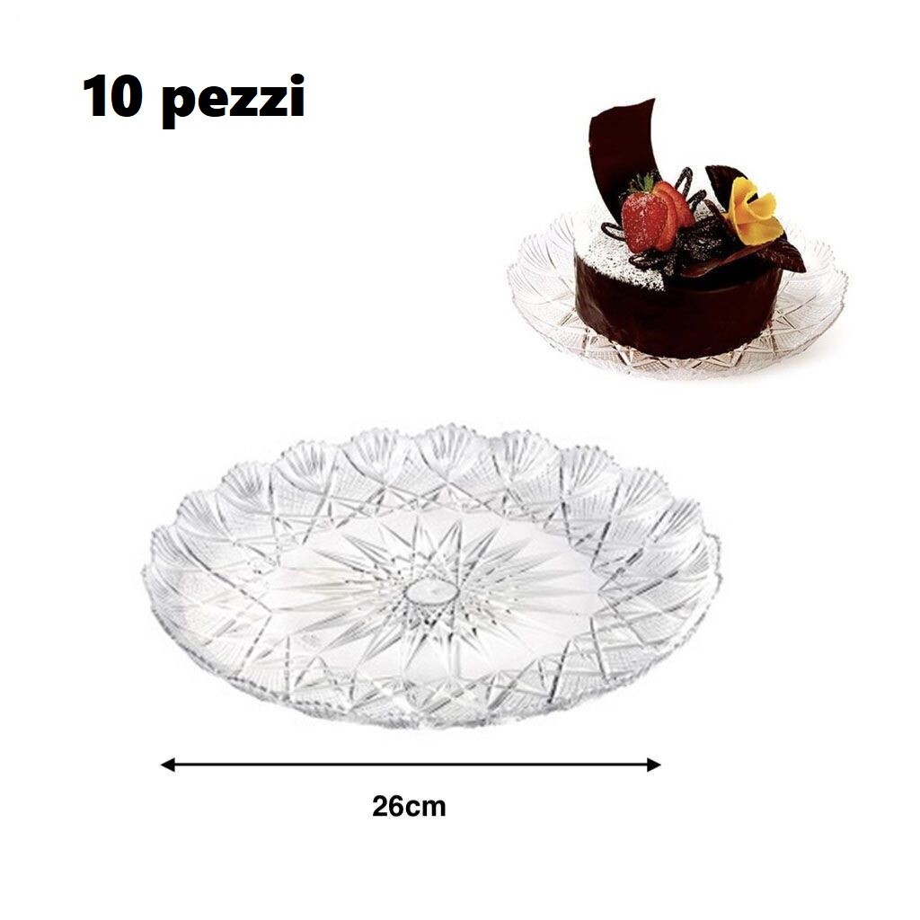 Set 10 Pezzi Vassoio Stella Trasparente In Plastica Per Dolci Diametro 26cm hmj