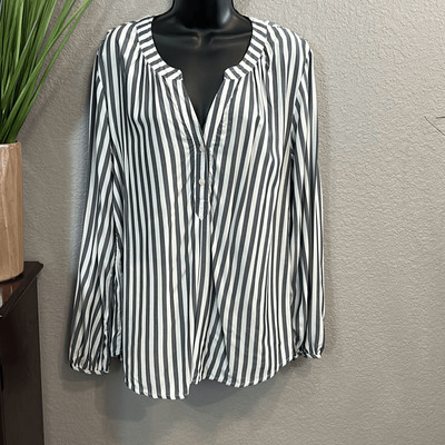 #439 Old Navy bluish gray/white striped Vene blouse size large