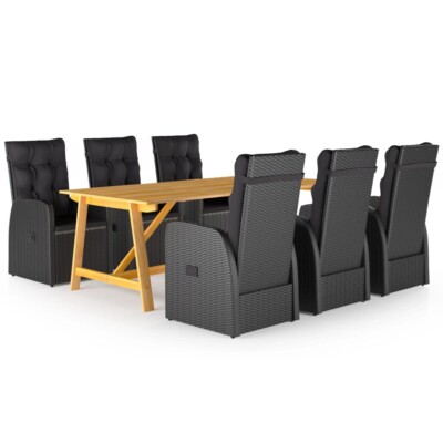 vidaXL 7 Piece Garden Dining Set Black