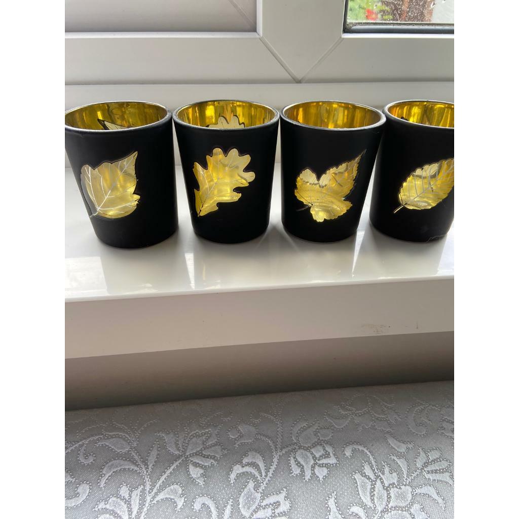 Set of tea light votive holders black gold leaf design in Southampton