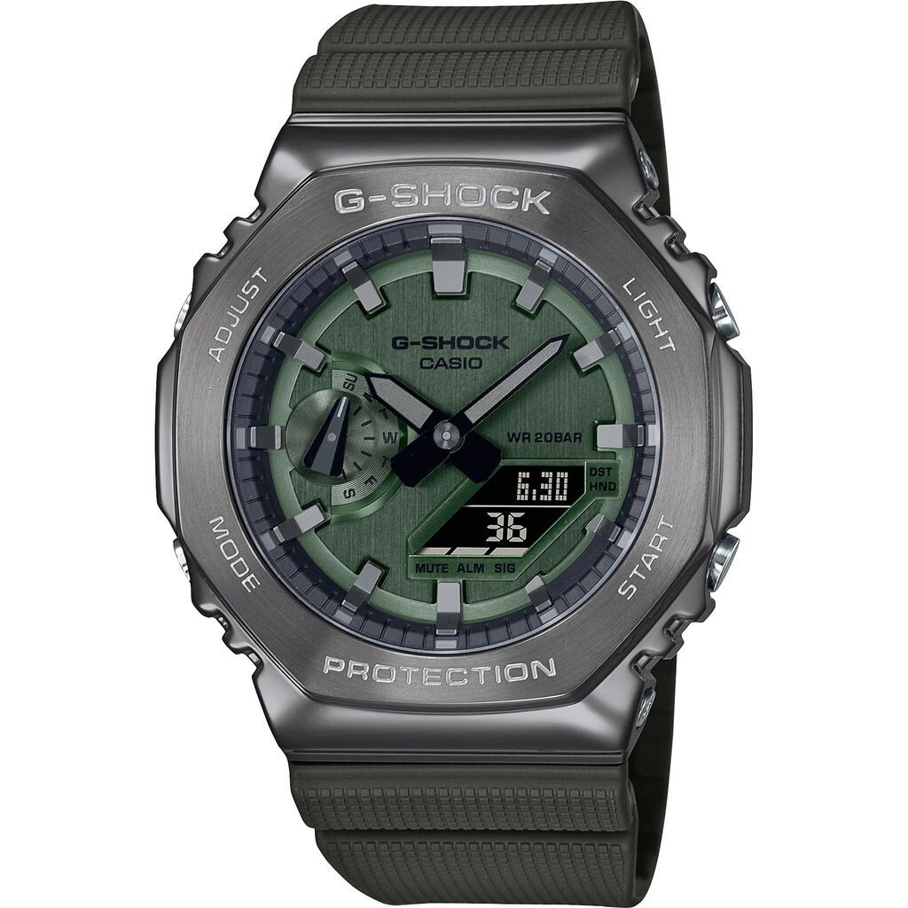 Pre-owned Casio Watch G-shock Metal Covered Gm-2100b-3ajf Men's Green Eu In Blue