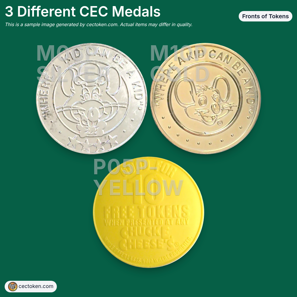 3 Plastic Chuck E Cheese Token Medals