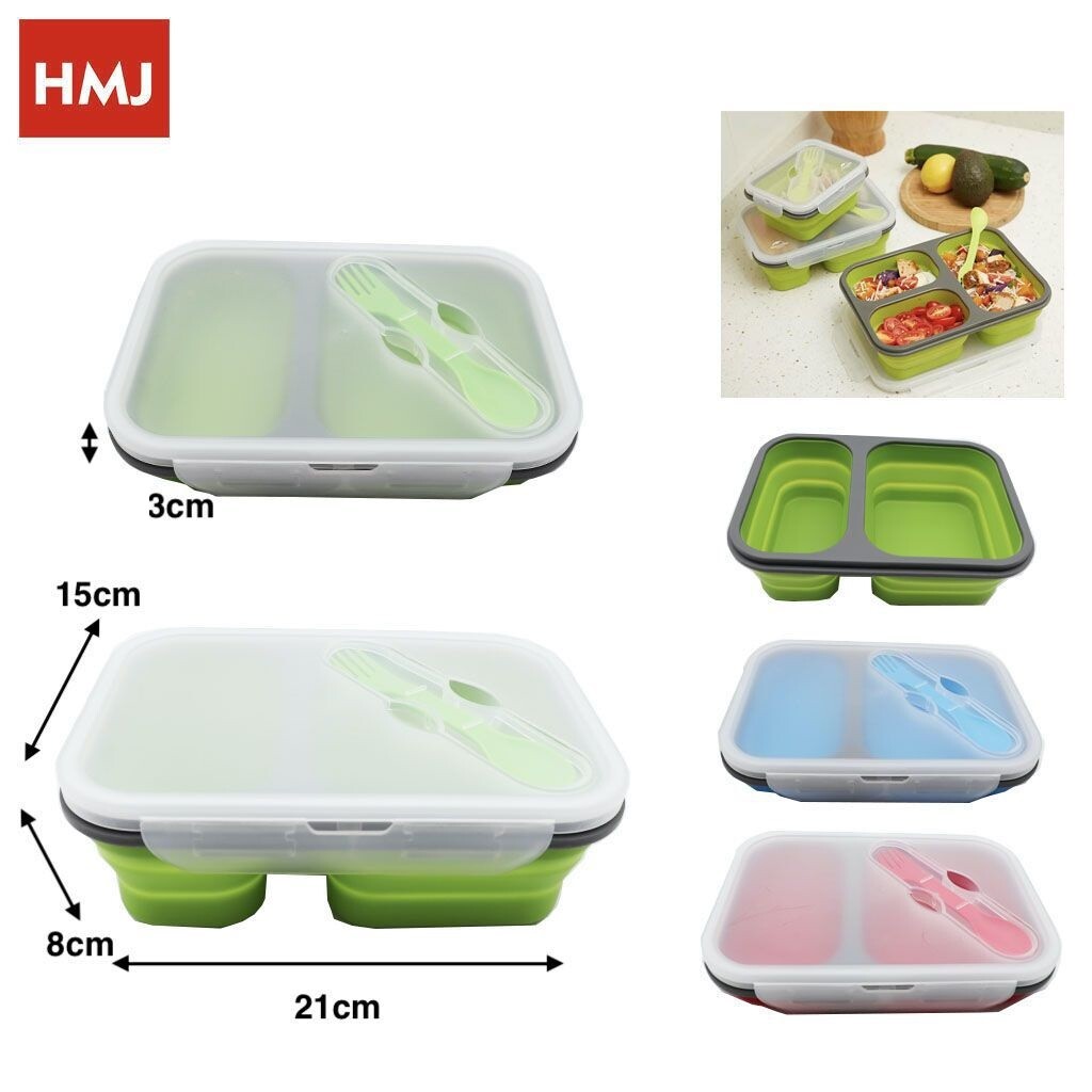 Contenitore Porta Pranzo Vivande Pieghevole Posate Viaggi Scuola 2 Scomparti hmj