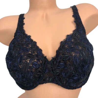 Playtex Secrets Unpadded Lace Bra 40C Black & Navy Unlined Underwire Style #4302