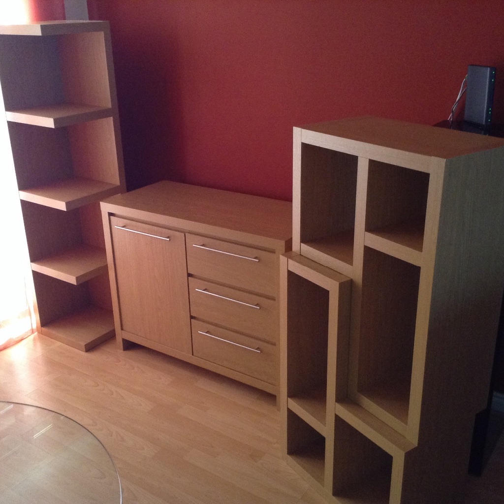 4 piece oak colour style furniture  corner unit, sideboard, twin Lshape shelves  in 