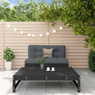 vidaXL 2 Piece Garden Lounge Set with Cushions Black Solid Wood