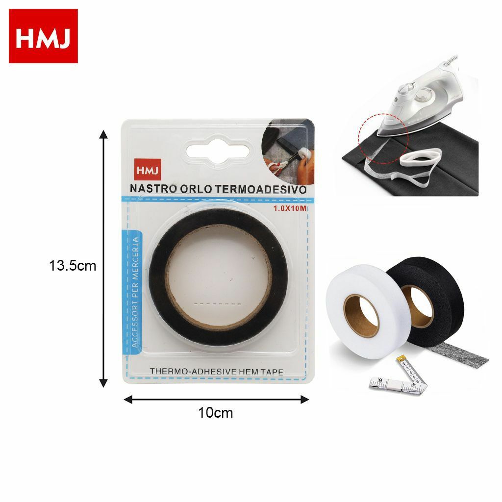 Rotolo Nastro Adesivo Per Stoffa Tessuti Termoadesivo Nero 10mmx10mt hmj