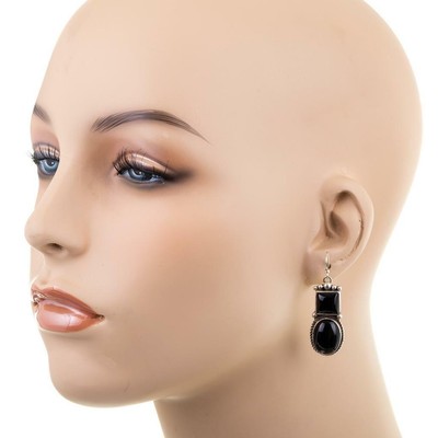 Navajo Earrings Sterling Silver BLACK ONYX Velvet Dangles