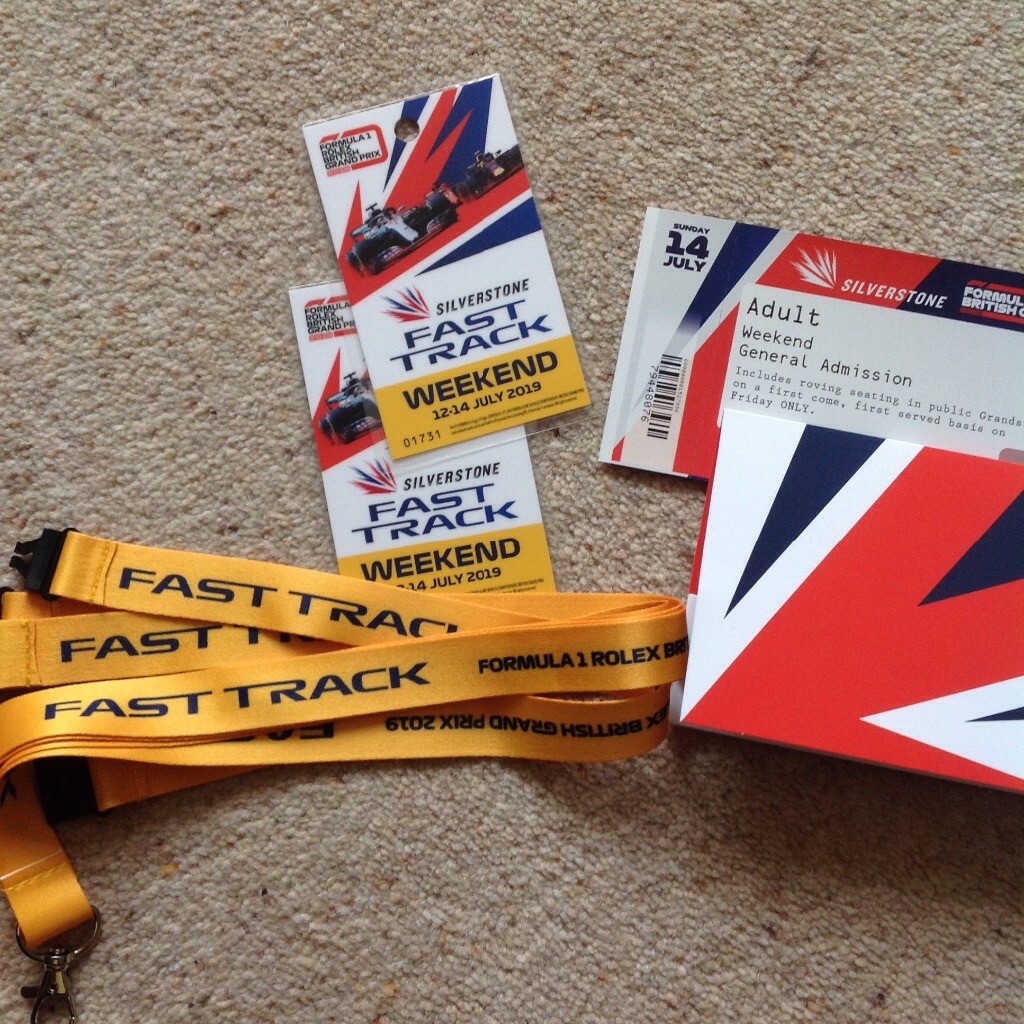 3 day tickets to British Grand Prix, includes fast pass and free