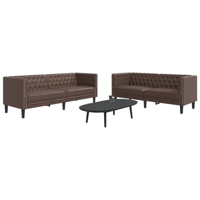 vidaXL 2 Piece Chesterfield Sofa Set Brown Faux Leather