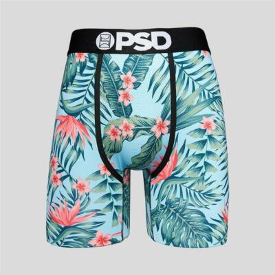 PSD Tropical Hawaiian Hibiscus Floral Blue Double Layer Mesh Front Men's **