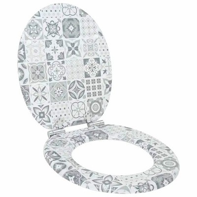 Soft-Close Toilet Seat Blue and White Porcelain 44 x 38 cm