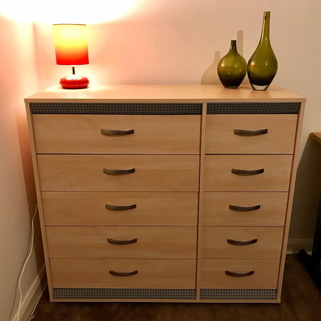 Ikea Beech Colour and Metal 10 Drawer Chest of Drawers in Shildon
