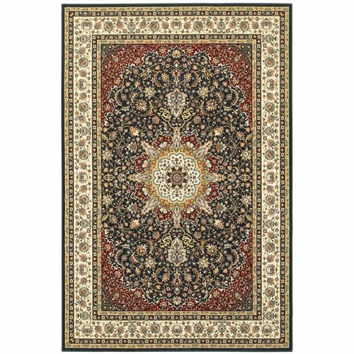 Устойчивый к пятнам коврик Oriental Power Loom размером 10 X 13 дюймов темно-синего цвета и цвета слоновой кости