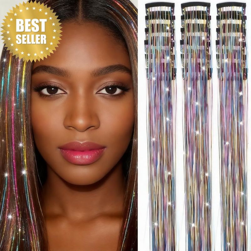 12Pcs 24 Inch Clip in Hair Tinsel Extensions, Colorful Fairy Glitter Hair for Ho