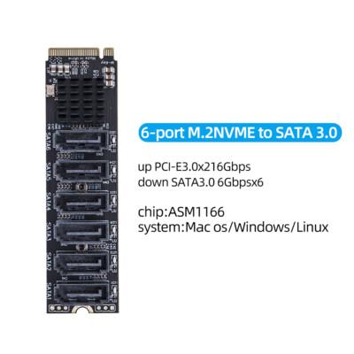 M.2 To SATA 3.0 Riser Card M2 M-KEY PCI-E Expansion Card SATA3.0 6Gbps Converter