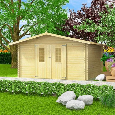 vidaXL Massivholz Gartenhaus 34mm 4x4m Blockhaus Gerätehaus Schuppen Holzhaus
