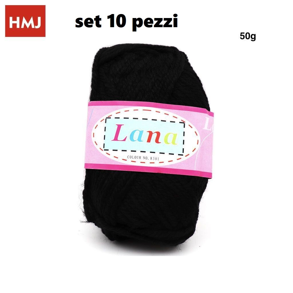 Set 10 Pz Gomitoli Matassa Filato Lana Uncinetto Cucito Ricamo Nero 50gr hmj