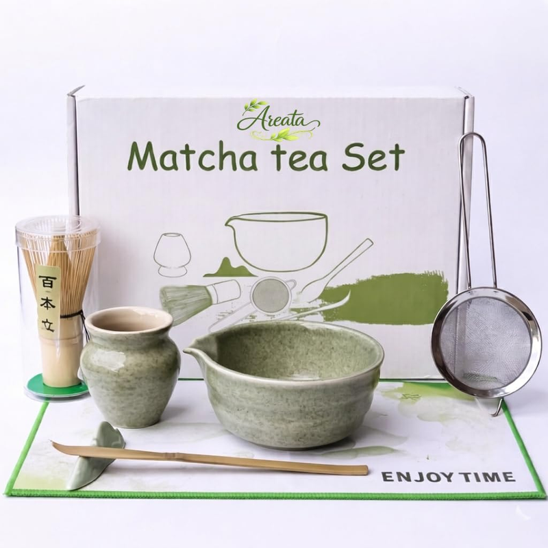 7 Pcs Green Matcha Set, Matcha Kit Includes Ceramic Bowl, Matcha Whisk, Tea Towe